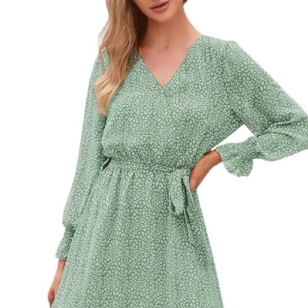 2 dress bundle! Light Green Print & burgundy print dress. - Picture 2 of 7